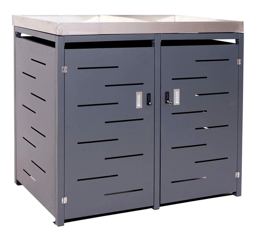2x copribidoni box spazzatura rifiuti HWC-H40 XL 102x140x125cm acciaio zincato - MENDLER