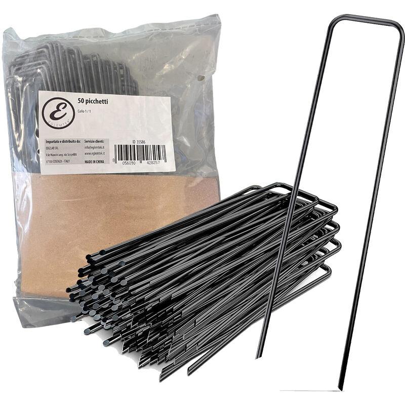 50 Picchetti In Robusto Acciaio Non Galvanizzato Per Fissaggio Telo Pacciamatura Recinzione Giardino Erba Sintetica Ancoraggio Prato Rete Lunghezza