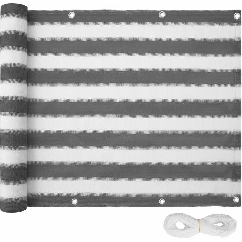 Telo frangivista per balcone, versione 2 - frangivista, frangivista per balconi, ombreggiante - 90 cm - bianco/grigio strisce Telo frangivista per balcone, versione 2 - frangivista, frangivista per balconi, ombreggiante - 90 cm - bianco/grigio strisce
