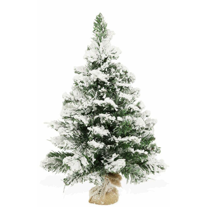 BOP - Albero Di Natale Pinetto Argo Innevato Fogliame Folto e Realistico In pvc, Base In Juta | Albero Di Natale Piccolo Da Appoggio Già Pronto |