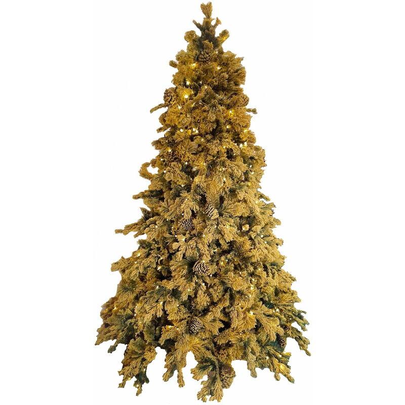 Albero Di Natale Artificiale Innevato 210 Cm 2155 Punte Glitterato Oro Con Led Manieri Gold Shine