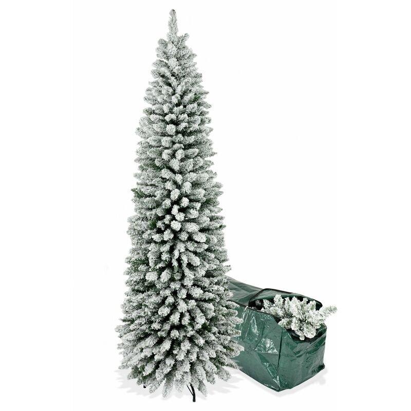 BOP - Albero di Natale Slim Innevato Eolo con Borsa Omaggio, Molto Folto e Realistico, Design Salvaspazio Alto e Stretto alla Base, Fogliame in pvc,