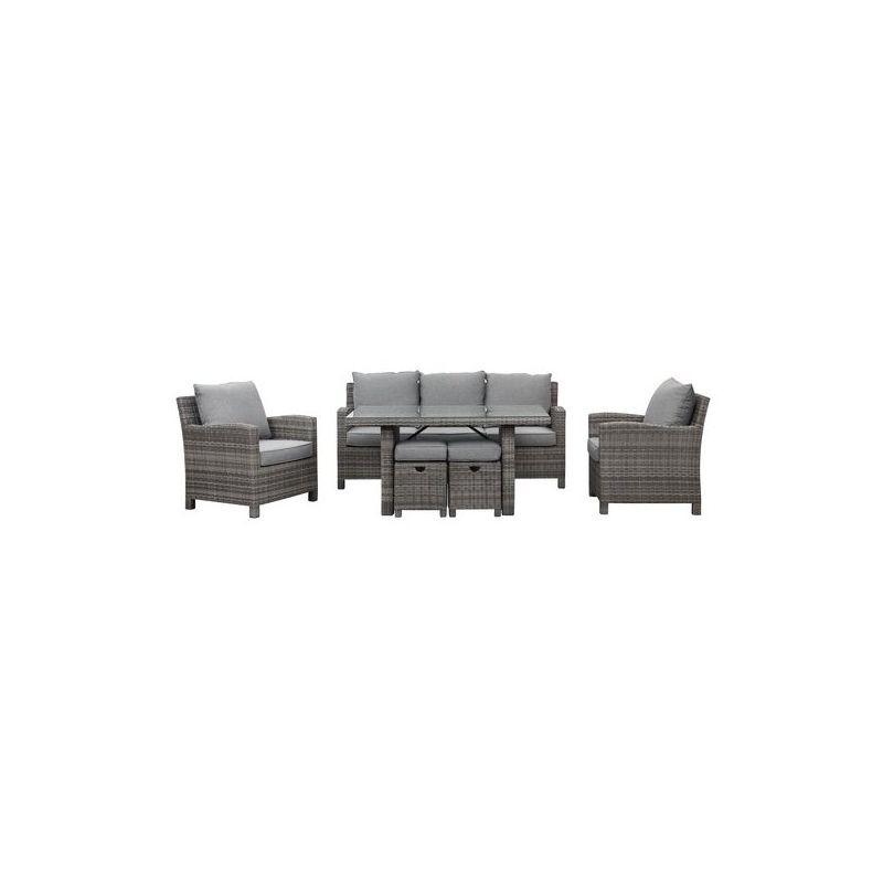 Set da Pranzo 6 Pezzi Colonia Divano 3 Posti Tavolo 2 Poltrone 2 Sgabelli - Amicasa
