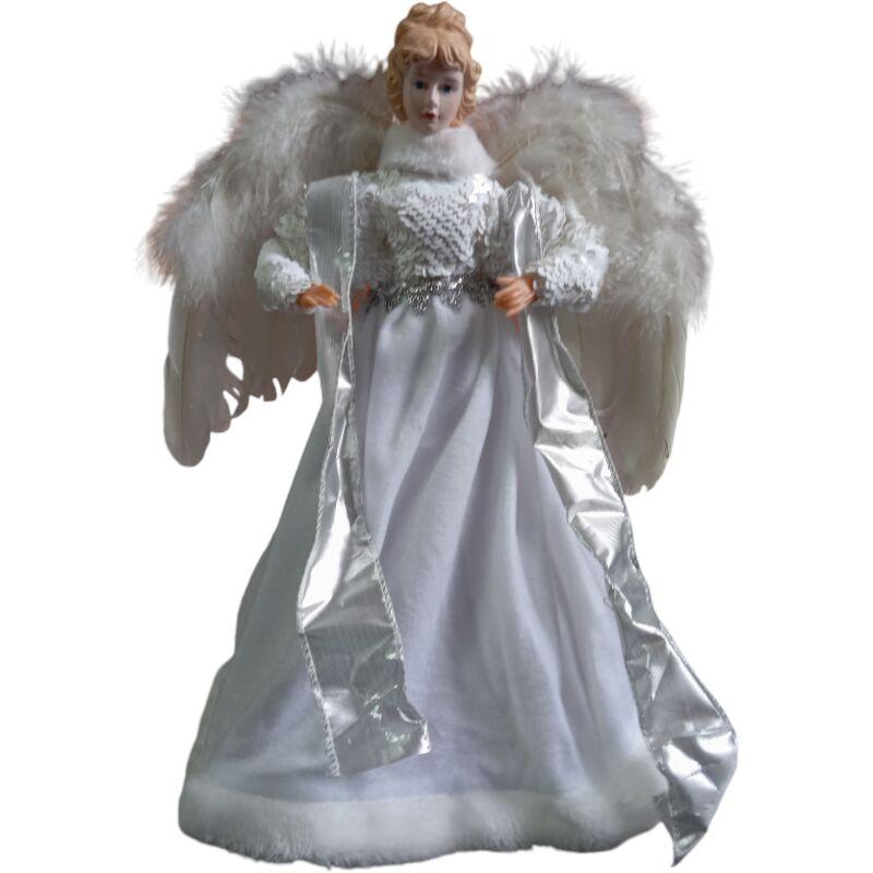 Angelo Decorativo con Ali h40 in Tessuto Bianco Punta per Albero di Natale e Paillettes pelliccia Decorazione natalizia