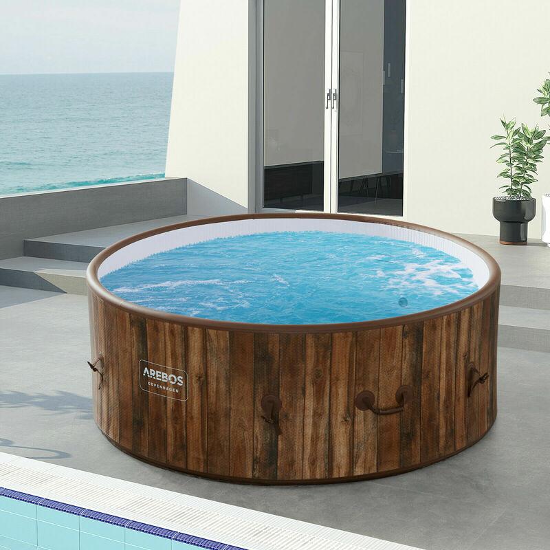 Arebos - Vasca idromassaggio gonfiabile Whirlpool Benessere Piscina Riscaldante Round ⌀ 180 cm - Aspetto legno