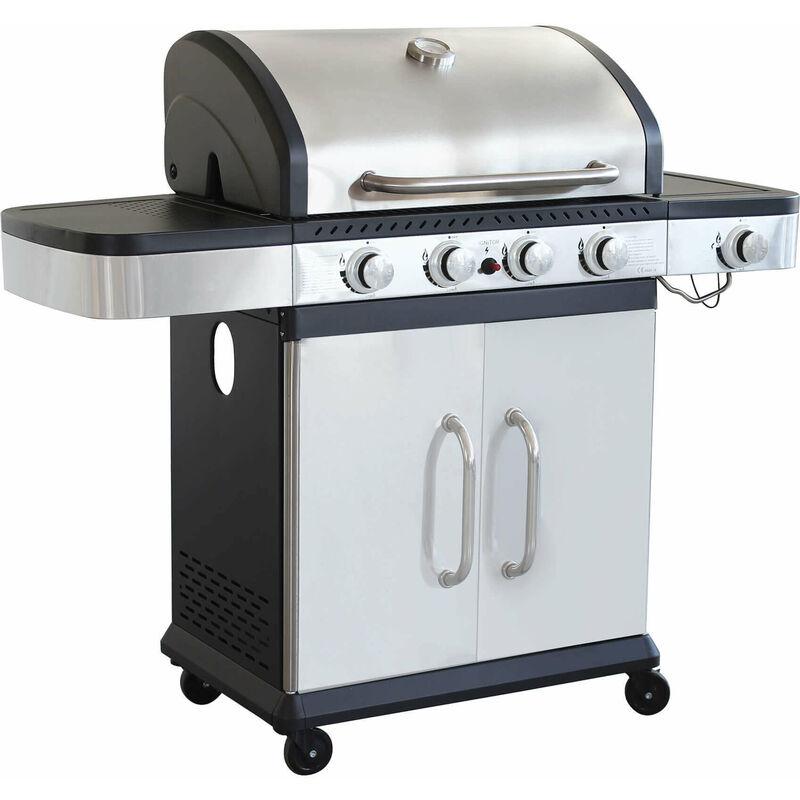 Barbecue a Gas In Acciaio Inox 4 Fuochi + 1 Laterale Per Esterno Giardino, Portico, Terrazzo