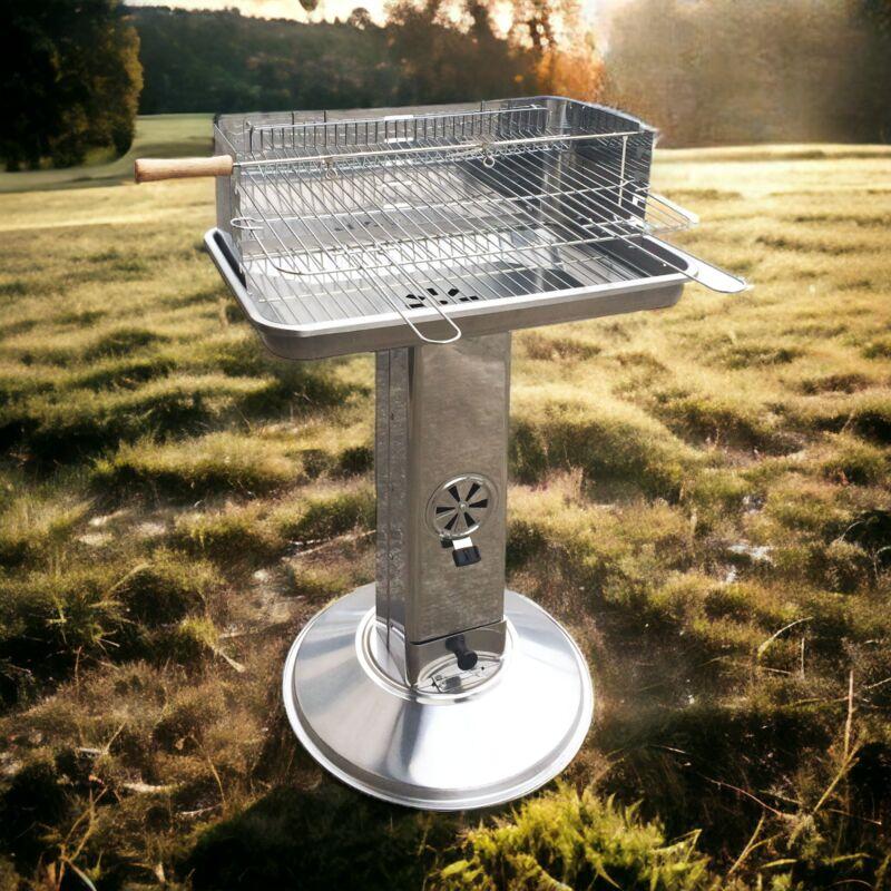 Barbecue a carbone con presa aria in acciaio inox e spiedo per girarrosto El Gaucho arizona