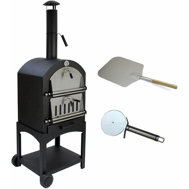 HPO01 Forno per pizza 157x50x64cm Forno per pizza con carbone, pietra refrattaria e termometro - Bc-elec