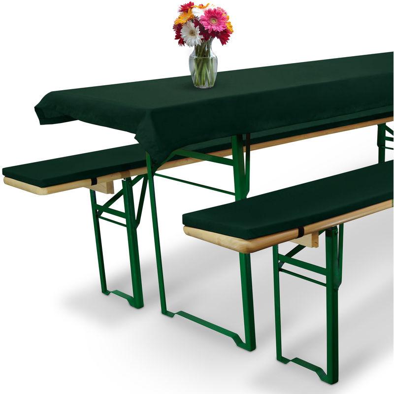 Set birreria: 1 tovaglia &amp; 2 Cuscini per panche Comfort XS - per sagre ristorazione ricevimenti Catering Verde scuro, Ø70x220 cm - Beautissu