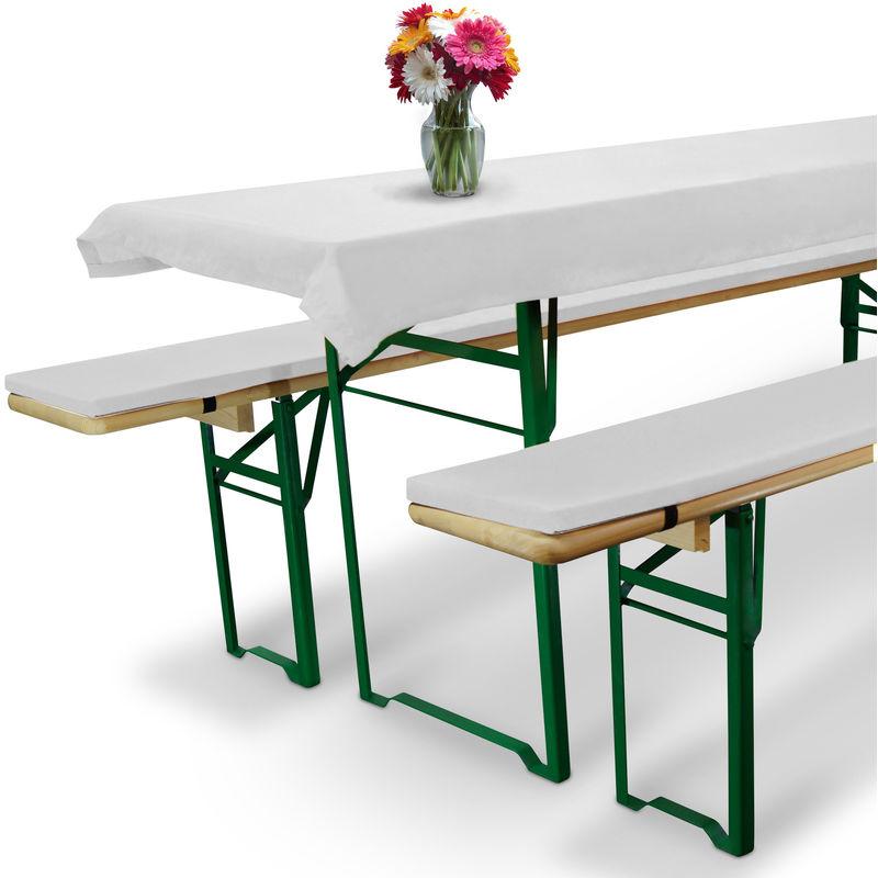 Set birreria: 1 tovaglia &amp; 2 Cuscini per panche Comfort XS - per sagre ristorazione ricevimenti Catering Bianco, Ø70x220 cm - Beautissu