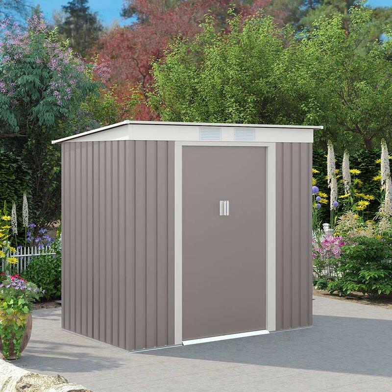 Soana Garden Shed - Box lamiera zincata resistente preverniciata grigio casetta giardino Alps 201x121x176cm