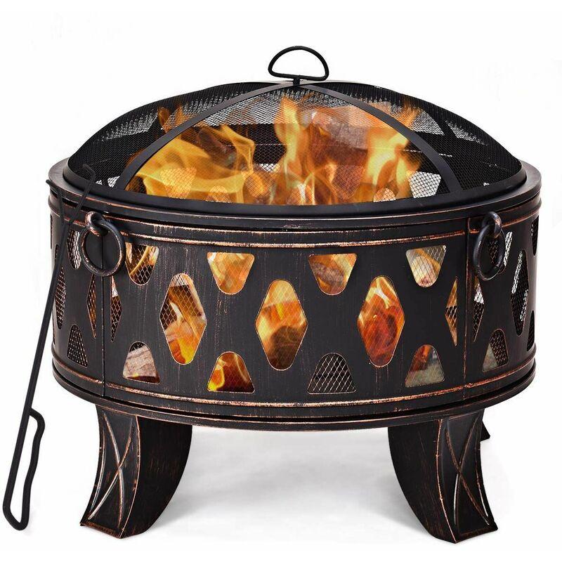Braciere in Ferro Pozzo del Fuoco all’Aperto con Poker Ø71cm per Giardino Campeggio - COSTWAY