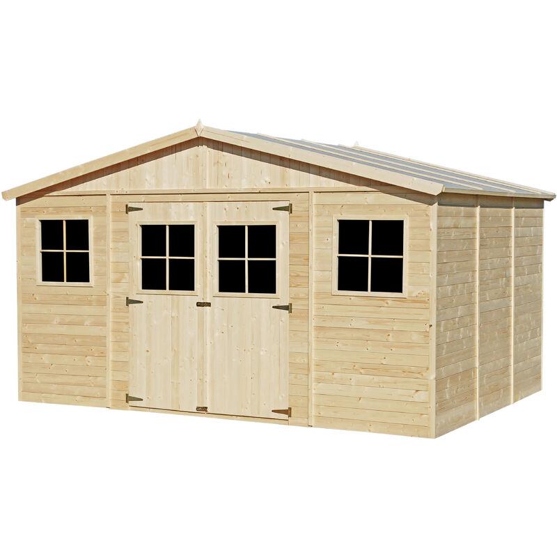 Timbela - Casa da giardino in legno naturale CON PAVIMENTO IMPREGNATO H246x18x318 cm/12 m²- Magazzino esterno con finestre - Capanno da giardino