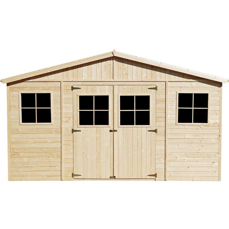 Casa da giardino in legno naturale H246x418x420 cm/16 m²- Magazzino esterno con finestre - Capanno da giardino - Bici, Deposito attrezzi e rimessa