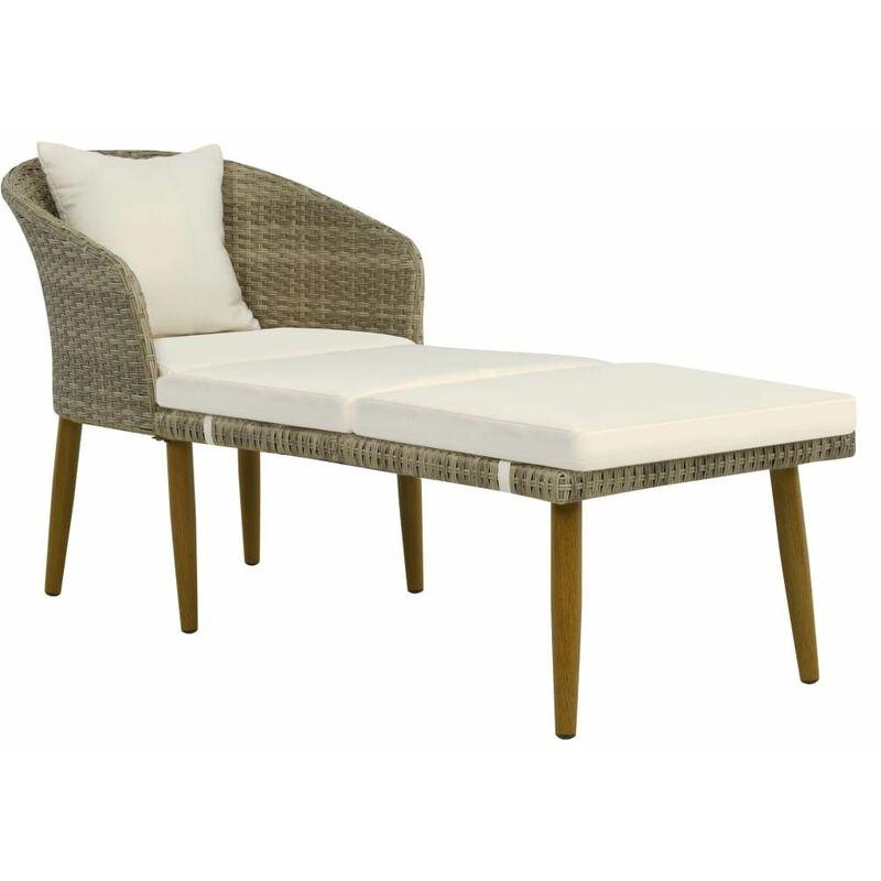 Chaise Longue da Giardino in Polyrattan Grigio/Beige - Beige - Vidaxl