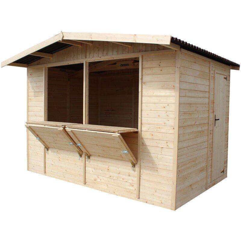 Chiosco commerciale in legno naturale a pannelli H232x336x263 cm/6 m2- Stand di vendita CON PAVIMENTO TIMBELA150 - Beige