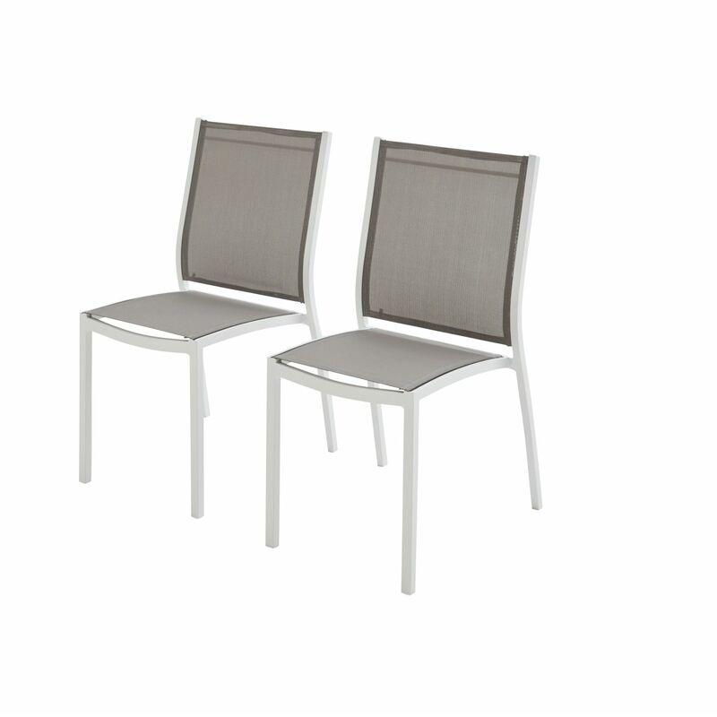 Coppia di sedie Orlando Bianco/Marrone Talpa | In alluminio bianco e textilene colore marrone talpa, impilabili - Bianco - ALICE'S GARDEN Coppia di sedie Orlando Bianco/Marrone Talpa | In alluminio bianco e textilene colore marrone talpa, impilabili - Bianco - ALICE'S GARDEN