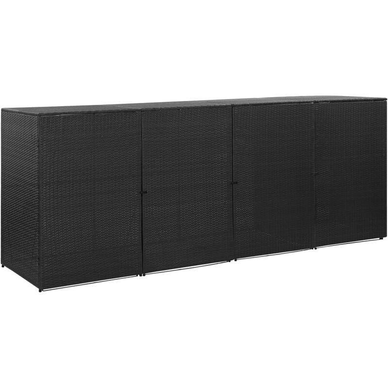 Copribidone Quadruplo Spazzatura Nero 305x78x120 cm Polyrattan - Nero - Vidaxl