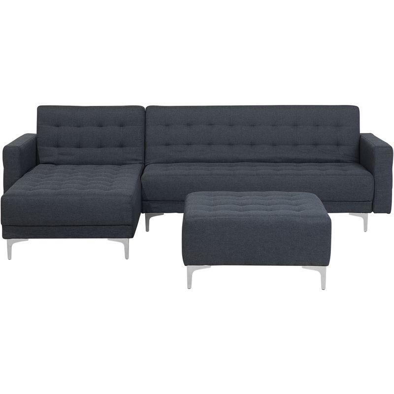 Divano letto angolare con ottomano in tessuto grigio scuro destro ABERDEEN - BELIANI