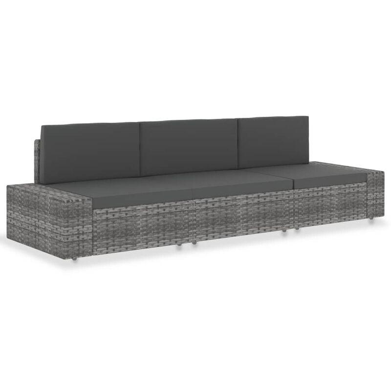 vidaXL Divano Modulare a 3 Posti in Polyrattan Grigio - Grigio