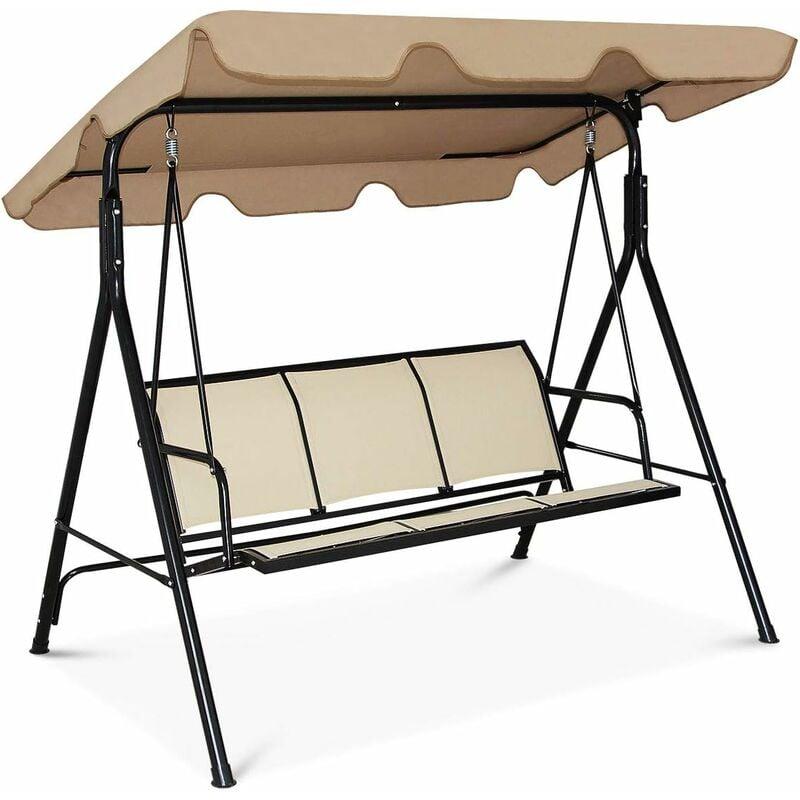 Dondolo a 3 Posti da Giardino con Tetto Marrone/Nero 170x155x110 cm (Marrone) - Goplus