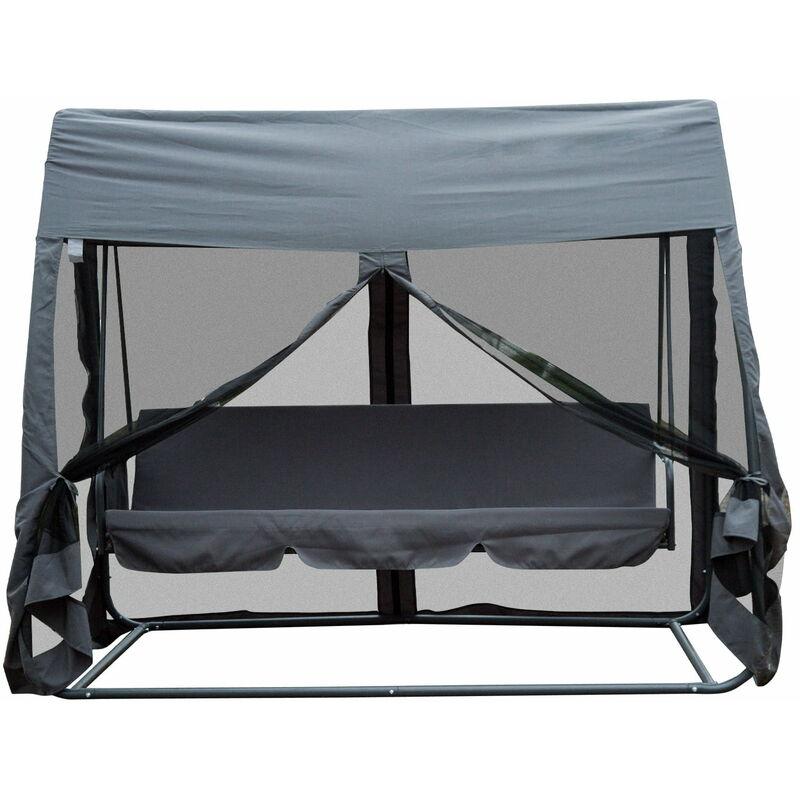 Dondolo Da Giardino 3 Posti In Ferro Con Zanzariera E Cuscino Grigio - Miozzi