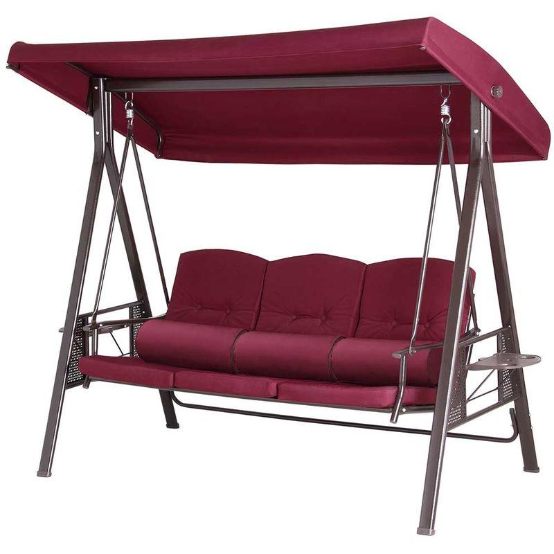 Dondolo Giardino Ibiza 3 Posti con Parasole Cuscini e Vassoi Pieghevoli Bordeax