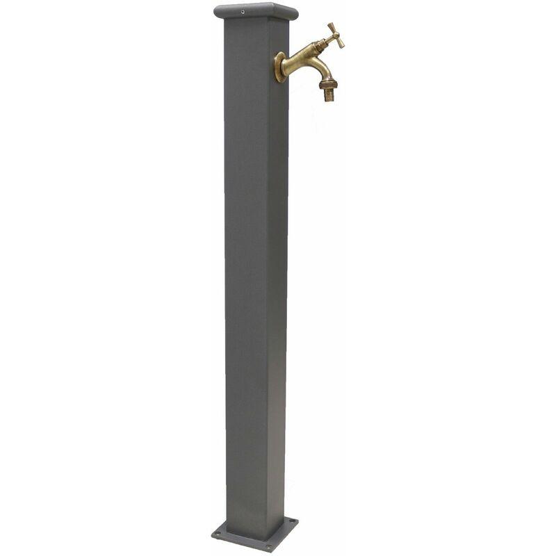 Fontana a colonna modello Olimpia in acciaio e ghisa per esterno casa giardino + rubinetto mod. 303b in ottone brunito