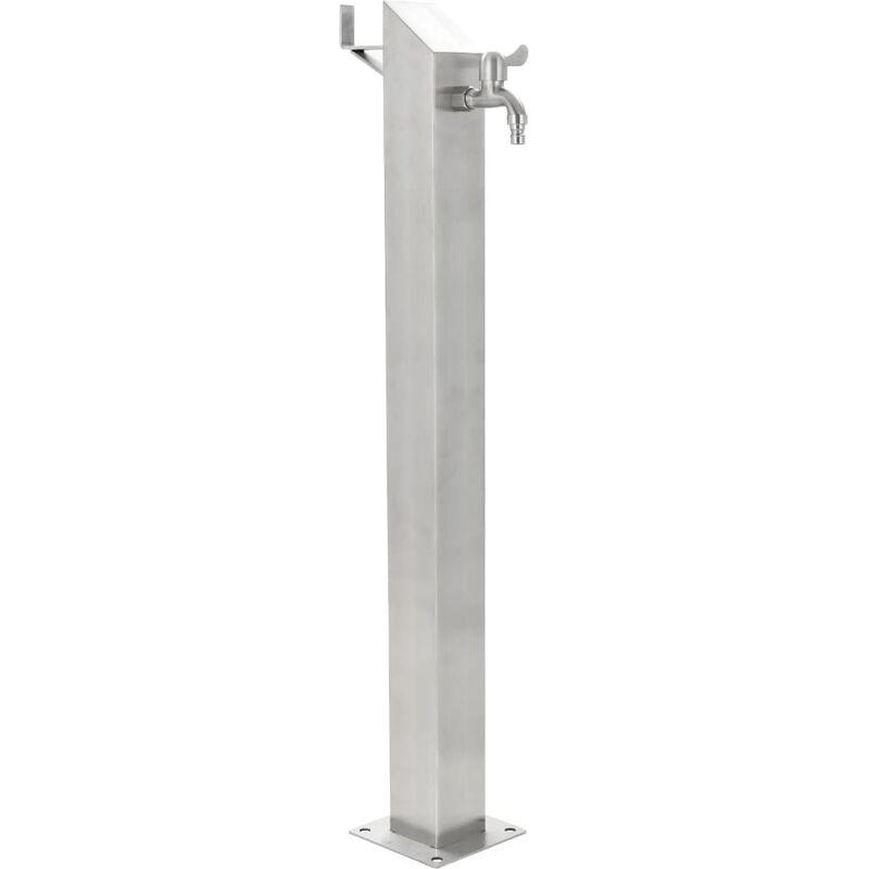 Fontanella a Colonna in Acciaio Inossidabile Quadrata 95 cm - Argento - Vidaxl
