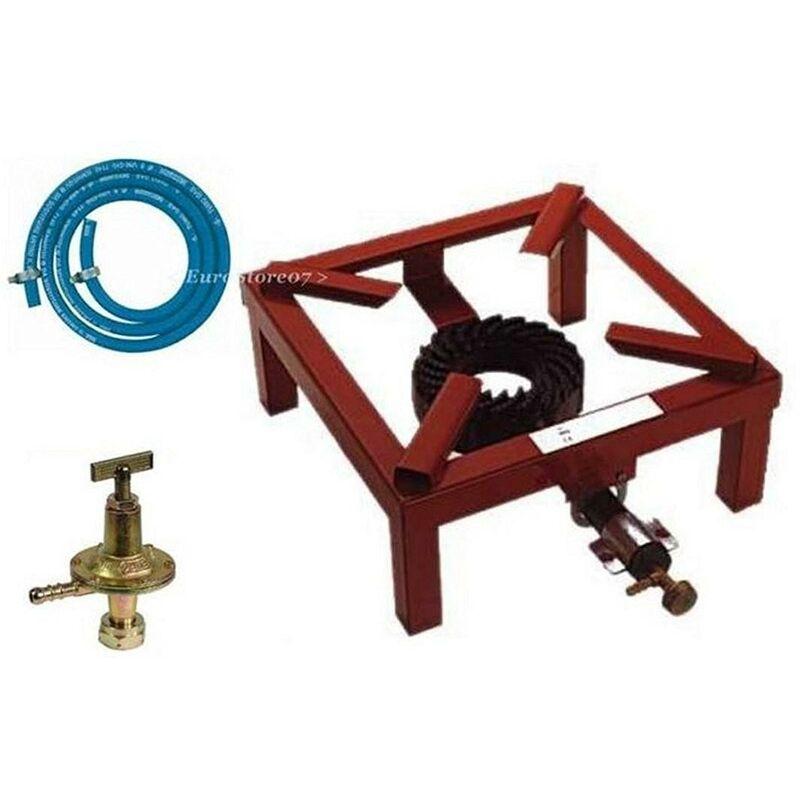Fornellone a gas cm 40 x 40 8.5 kw in metallo rosso fornello + regolatore e tubo