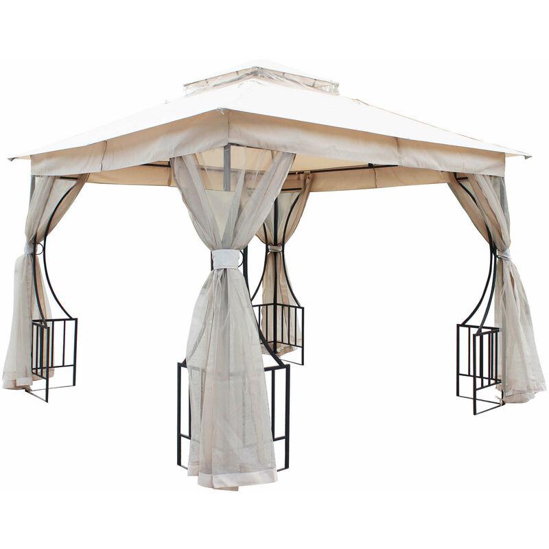 Milani Home - Gazebo 3x3 In Metallo Ferro Nero Con Telo e Pareti Zanzariere Laterali Beige Per Esterno Giardino