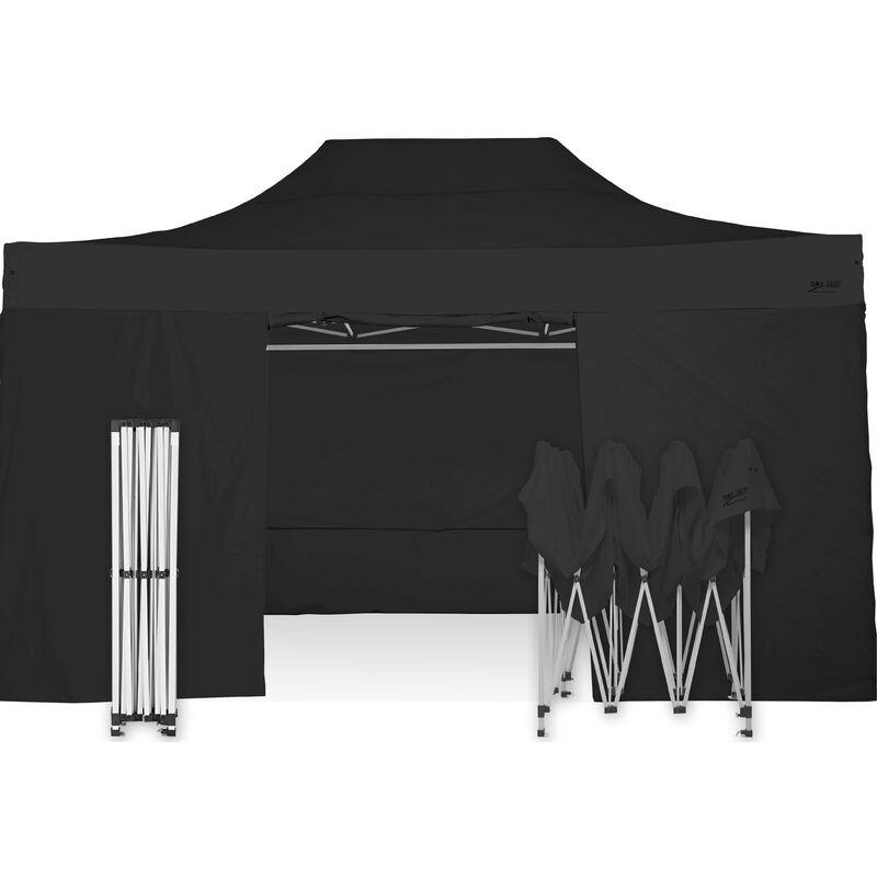 Gazebo automatico rapido 3x4,5 in acciaio gambo 40mm con laterali pieghevole - nero - nero
