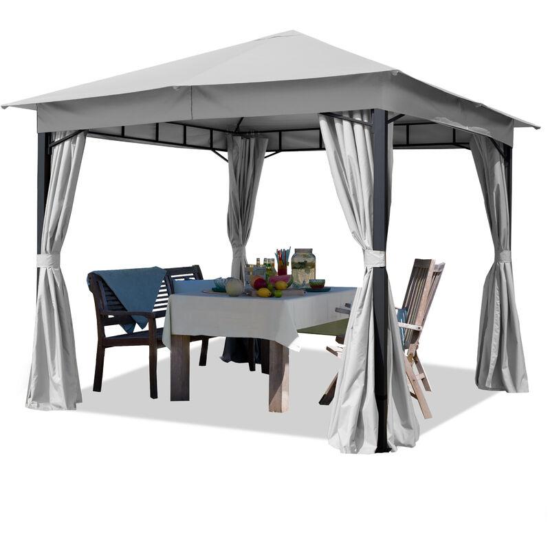 Tendapro.it - Gazebo da Giardino 3x3 m con telo impermeabile da ca. 180g/m² - 4 pareti laterali grigio chiaro – profilo da 6x6cm
