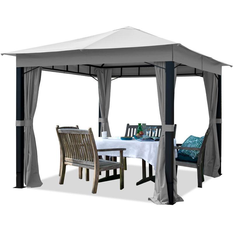 Tendapro.it - Gazebo da Giardino ca. 3x3m ALU PREMIUM con copertura del tetto impermeabile ca. 220 g/m² - 4 pareti laterali grigio chiaro - profilo