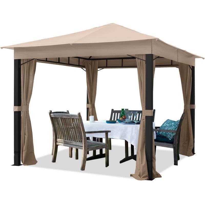 Tendapro.it - Gazebo da Giardino ca. 3x3m ALU PREMIUM con copertura del tetto impermeabile ca. 220 g/m² - 4 pareti laterali taupe - profilo da ca.