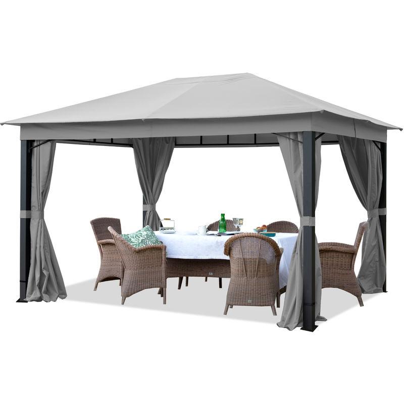 Gazebo da Giardino ca. 3x4m ALU PREMIUM con copertura del tetto impermeabile ca. 220 g/m² - 4 pareti laterali grigio chiaro - profilo da ca. 9x9cm