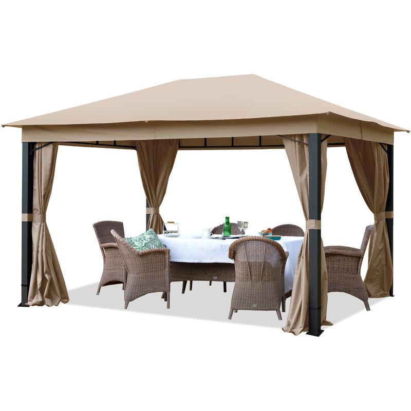 Gazebo da Giardino ca. 3x4m ALU PREMIUM con copertura del tetto impermeabile ca. 220 g/m² - 4 pareti laterali taupe - profilo da ca. 9x9cm Gazebo da Giardino ca. 3x4m ALU PREMIUM con copertura del tetto impermeabile ca. 220 g/m² - 4 pareti laterali taupe - profilo da ca. 9x9cm