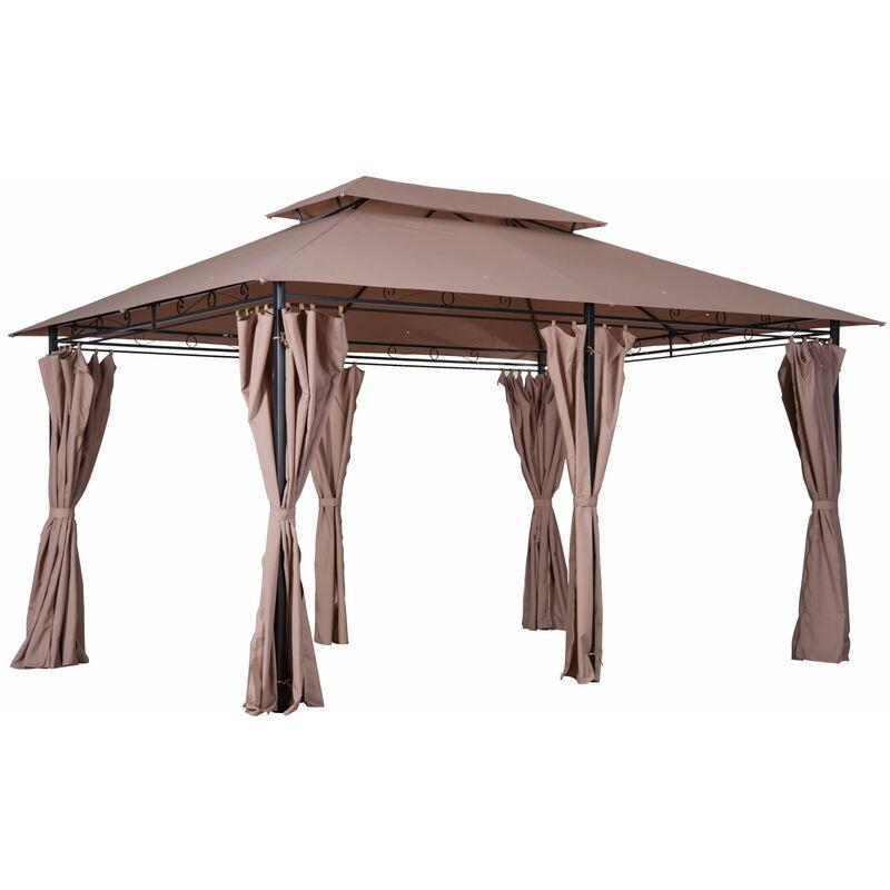 Gazebo Da Giardino 4x3m In Acciaio Doppio Tetto Cachi - Miozzi