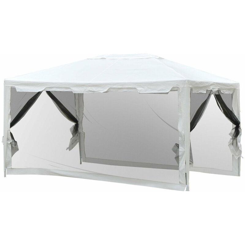 Gazebo In Tessuto Pe Con Zanzariera Bianco 4x3m - Miozzi Gazebo In Tessuto Pe Con Zanzariera Bianco 4x3m - Miozzi