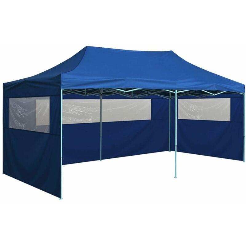 Gazebo Pieghevole con 4 Pareti 3x6m Acciaio Blu - Blu - Vidaxl