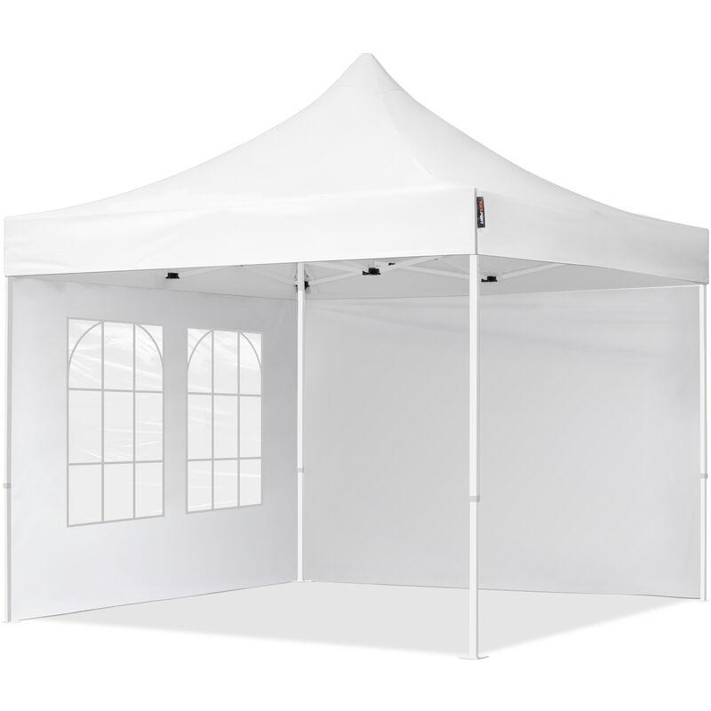 Gazebo Pieghevole Giardino 3x3m - 2 laterali (con finestre) Telo PES300 Poliestere 100% Impermeabile Padiglione Mercati Sagre bianco - TENDAPRO.IT
