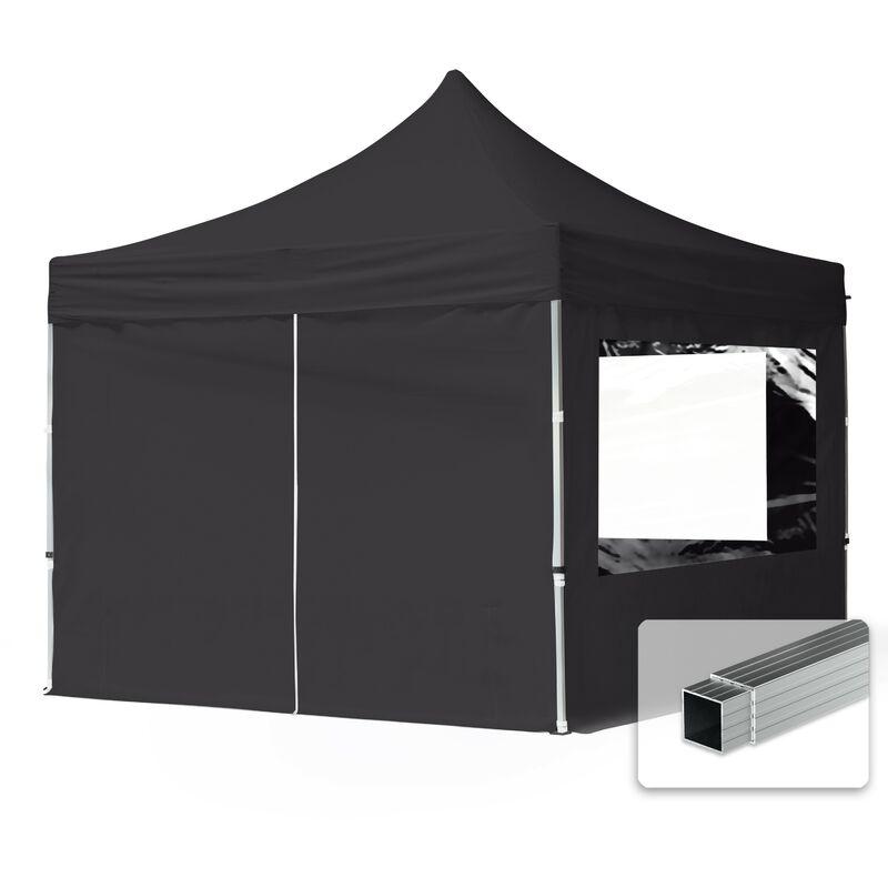 Tendapro.it - Gazebo Pieghevole Giardino 3x3m - 4 laterali Alluminio PES300 Telo 100% Impermeabile Padiglione Mercati Sagre nero