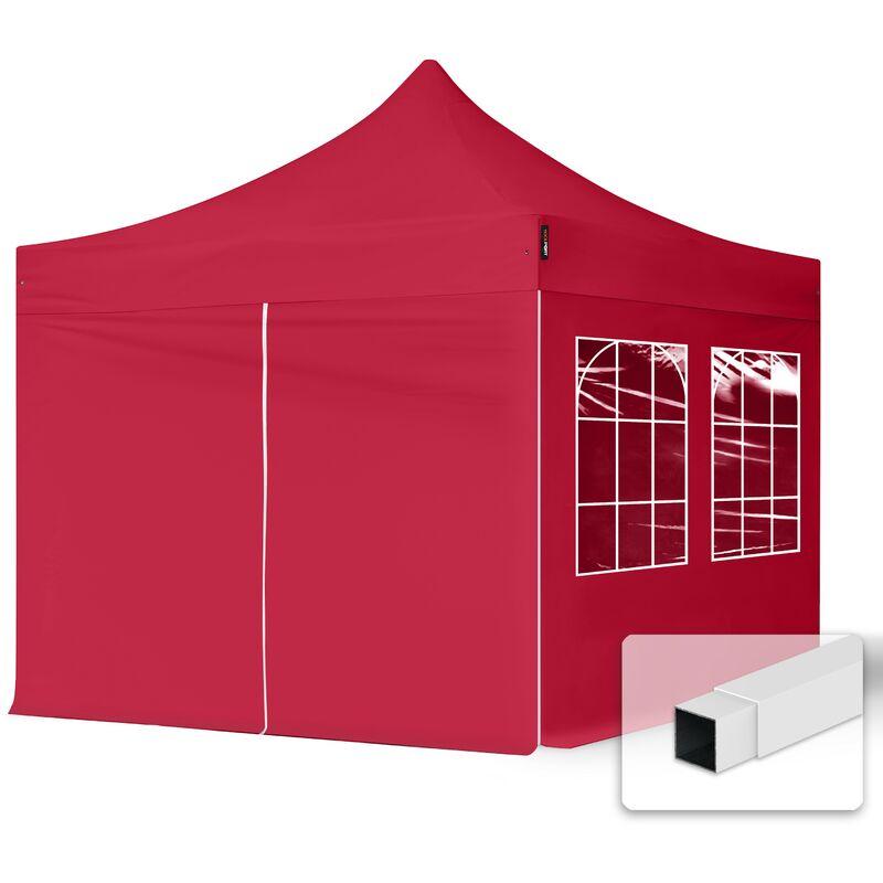 Gazebo Pieghevole Giardino 3x3m - 4 laterali (con finestre) Telo PES300 Poliestere 100% Impermeabile Padiglione Mercati Sagre rosso - TENDAPRO.IT Gazebo Pieghevole Giardino 3x3m - 4 laterali (con finestre) Telo PES300 Poliestere 100% Impermeabile Padiglione Mercati Sagre rosso - TENDAPRO.IT