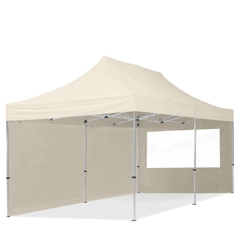 Tendapro.it - Gazebo Pieghevole Giardino 3x6m - 2 laterali Alluminio Telo PES300 100% Impermeabile Padiglione Mercati Sagre crema