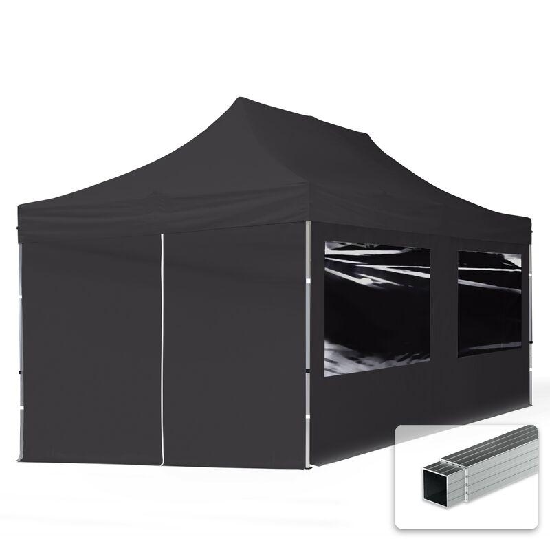 Tendapro.it - Gazebo Pieghevole Giardino 3x6m - 4 laterali Alluminio PES300 Telo 100% Impermeabile Padiglione Mercati Sagre nero