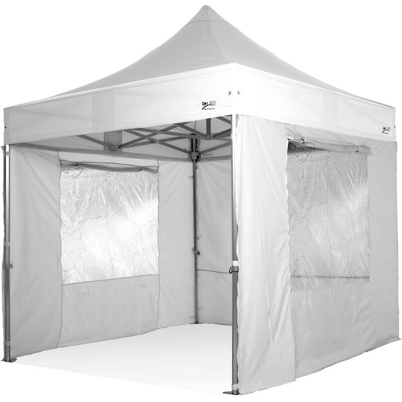 Gazebo rapido 3x3 bianco in alluminio rinforzato con finestre laterali PVC 350g metro. Gazebo pieghevole - BIANCO - BIANCO