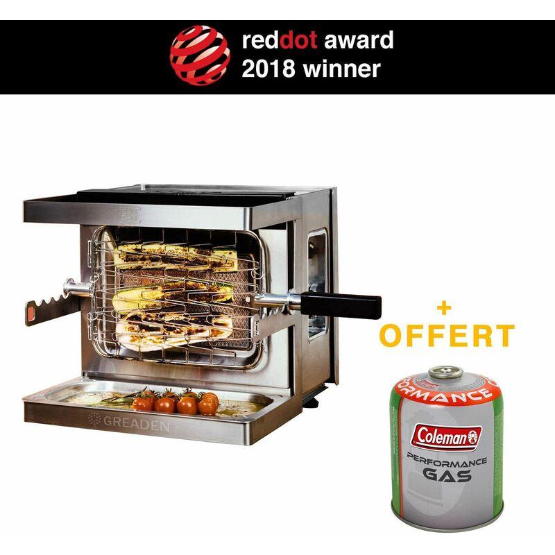 Mini barbecue a gas mobile Beef Chef - Potente griglia 800 ° c - Red Dot Award Barbecue tedesco Giardino all'aperto Picnic / Campeggio - Acciaio