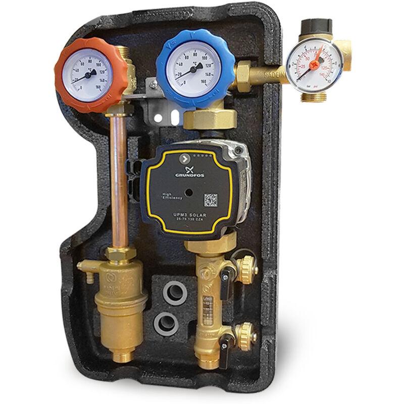 Gruppo di pompaggio solare a due vie con disaeratore 3/4" M, flussometro 2-12 l/min