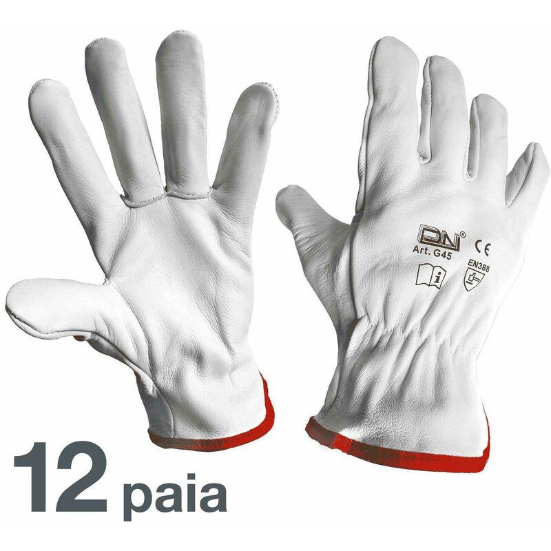 Guanti da lavoro in pelle di vitello bianchi tg. 10 - 12 paia