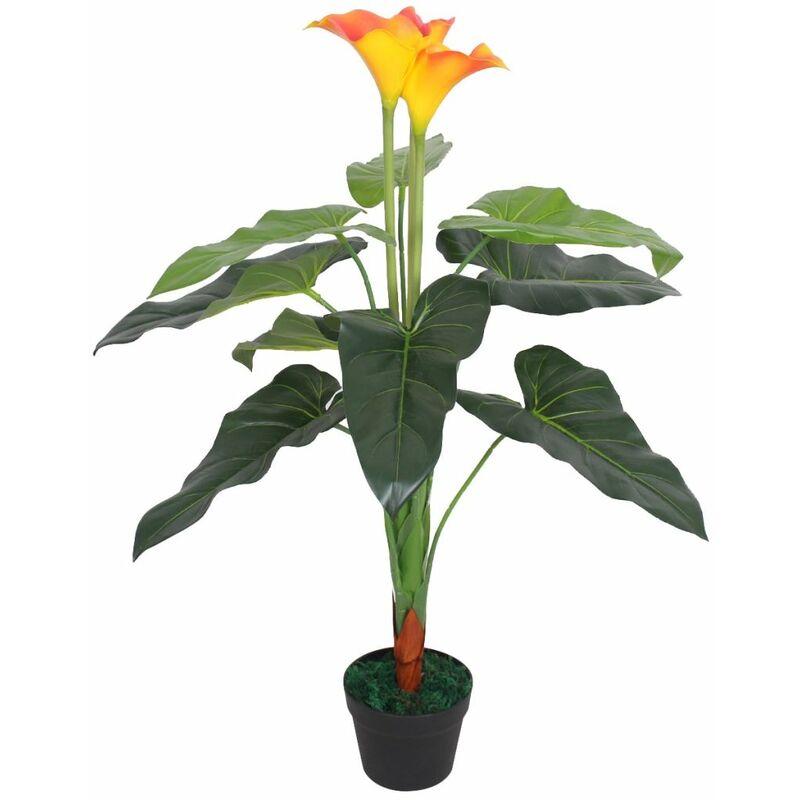 Calla Lily Artificiale con Vaso 85 cm Rosso e Giallo VD10124 - Hommoo Calla Lily Artificiale con Vaso 85 cm Rosso e Giallo VD10124 - Hommoo